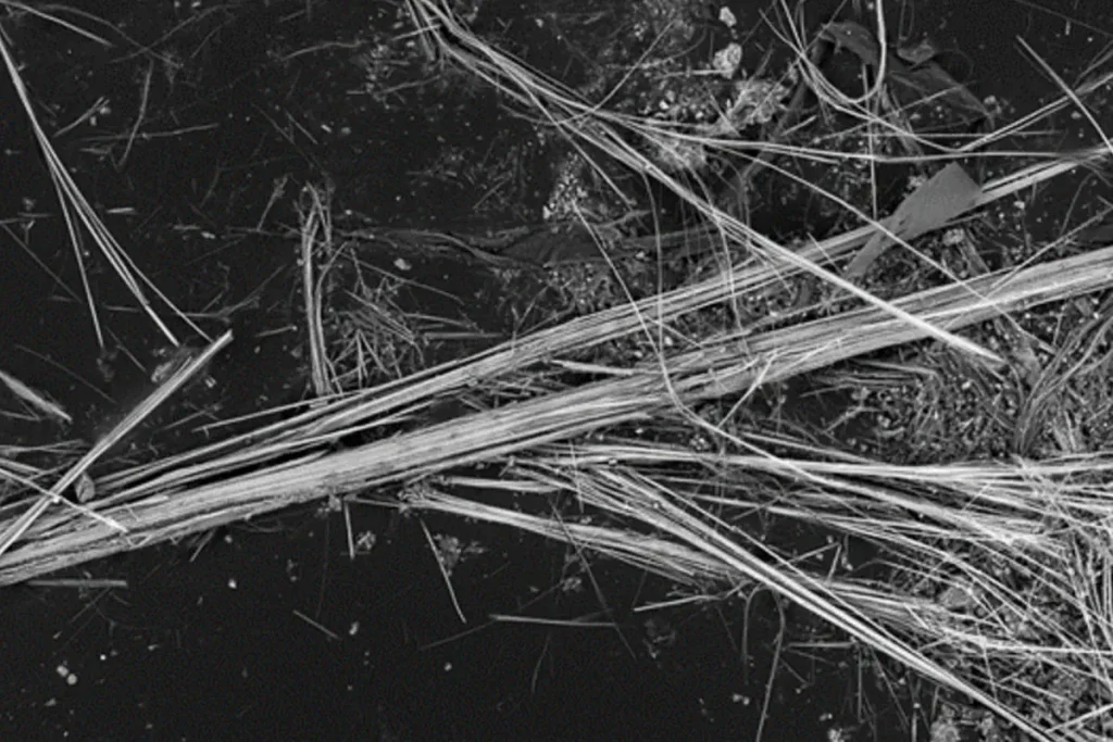 Azbestové vlákna pod mikroskopom